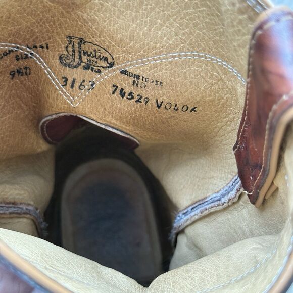 Justin Roper Boots Men 9.5D Classic Deerlite Roper Western Chestnut Marbled 3163 - Picture 12 of 15